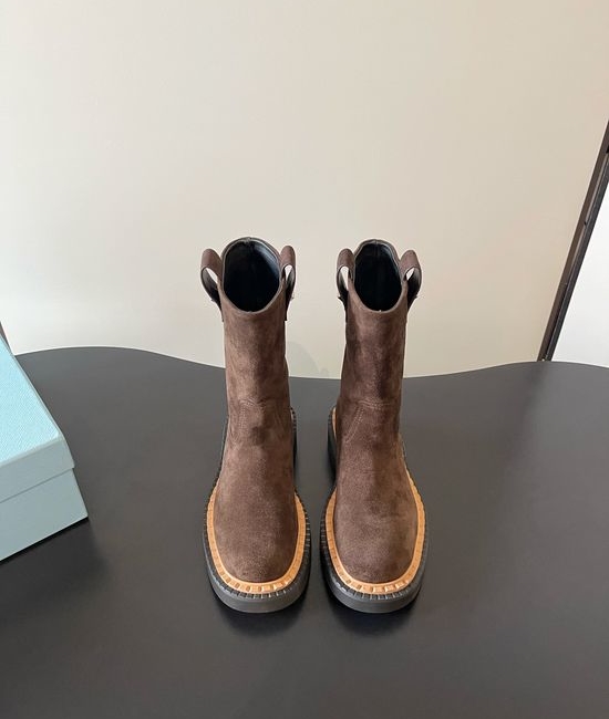Prada Casual Platform Leather Biker Ankle Boots