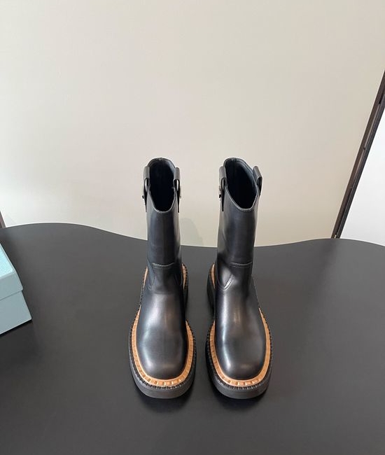 Prada Casual Platform Leather Biker Ankle Boots