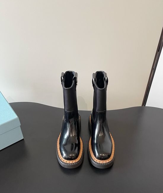 Prada Casual Platform Leather Biker Ankle Boots