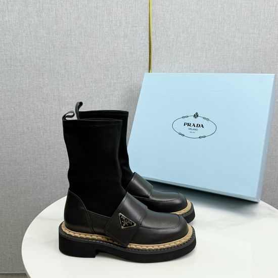 Prada Slimming Stretchy Fashion Boots Comfortable Leather Upper Footwear