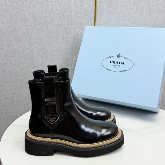 Prada Premium Genuine Leather Tall Motorcycle Boots Comfortable Fit