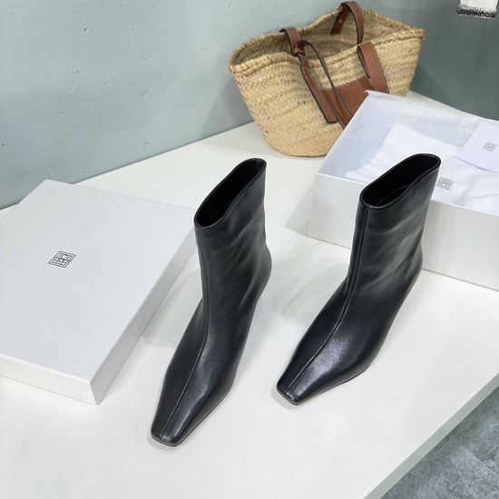 Khaite Square Toe Kitten Heel Ankle Boots Leather Upper