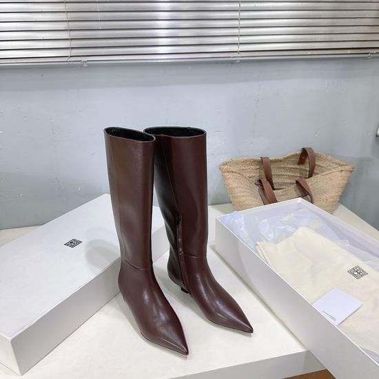 Toteme Pointed Toe Wedge Knee High Boots Leather Sole