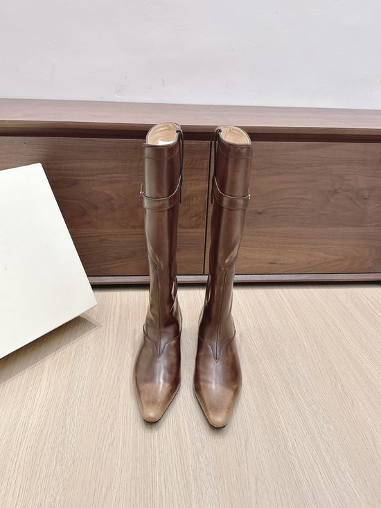 Orinous Square Toe Buckle Strap Suede Leather Tall Boots