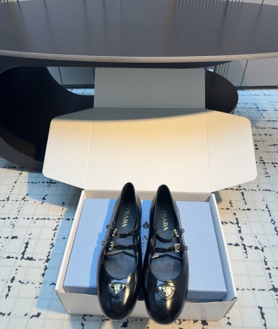 Prada Round Toe Ballet Flats with Adjustable Strap Comfortable