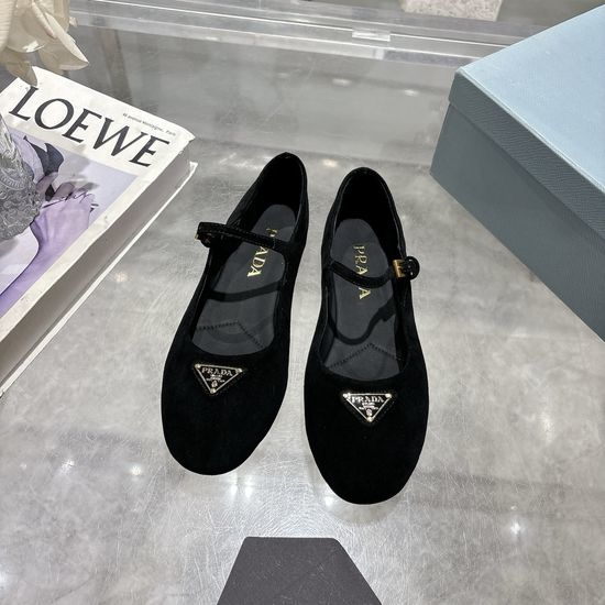 Prada Suede Mary Jane Flats with Gold Buckle