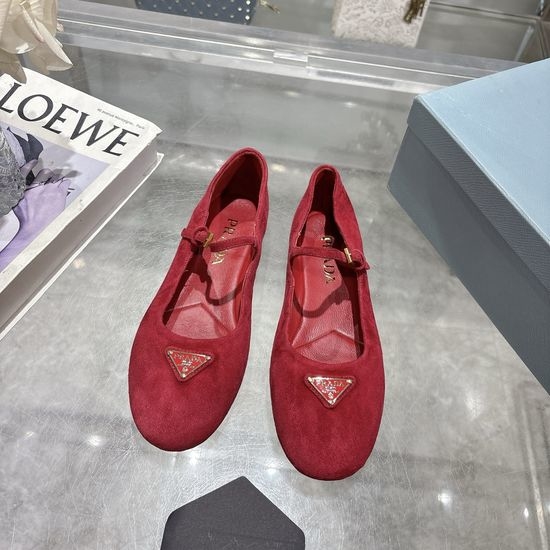 Prada Suede Mary Jane Flats with Gold Buckle