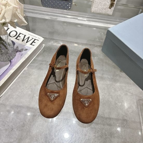 Prada Suede Mary Jane Flats with Gold Buckle