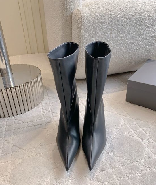 Balenciaga Pointed Toe High Heel Boot Premium Leather Upper