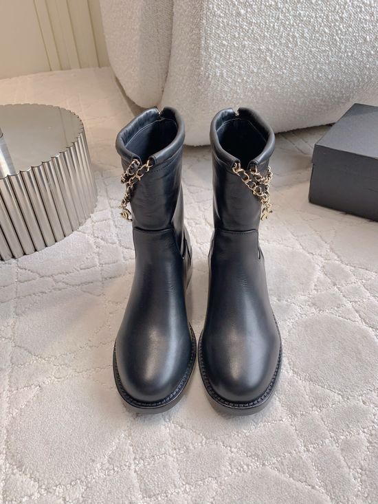 Chanel Chic Chain Pendant Ankle Boots with Premium Sheepskin Lining