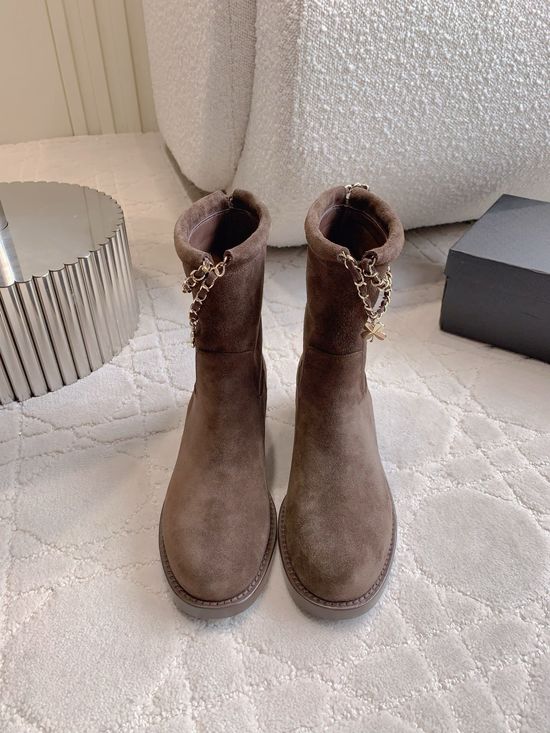 Chanel Chic Chain Pendant Ankle Boots with Premium Sheepskin Lining