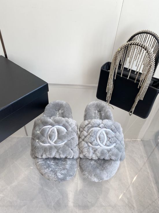 Chanel Embroidered Wool Slippers Non-slip Warm Comfortable House Shoes