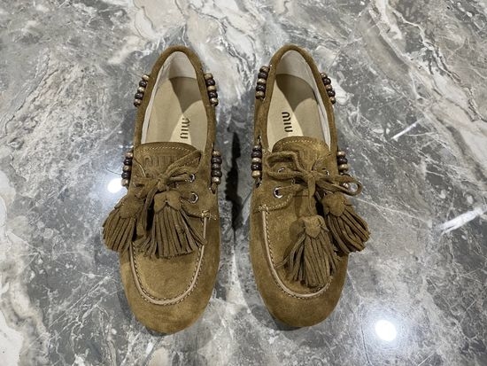 Miu Miu Vintage Distressed Leather Slip On Comfort Loafers