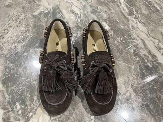 Miu Miu Vintage Distressed Leather Slip On Comfort Loafers