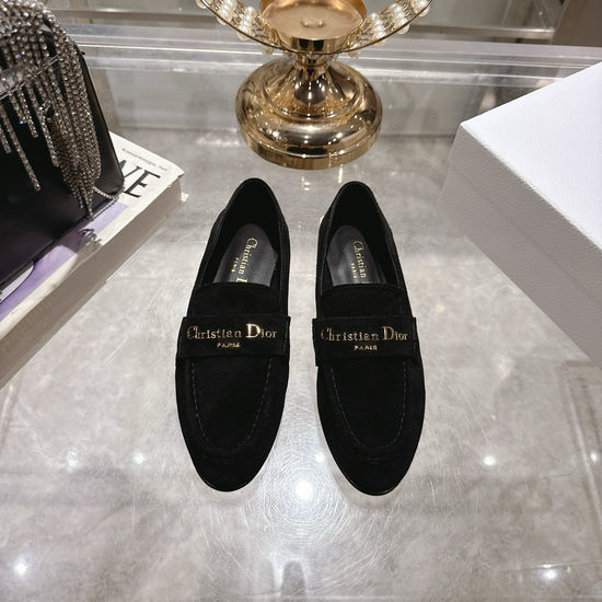 Christian Dior CD Leather Loafers with Metal Logo Decor Flat Shoes