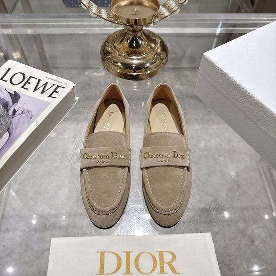 Christian Dior CD Leather Loafers with Metal Logo Decor Flat Shoes