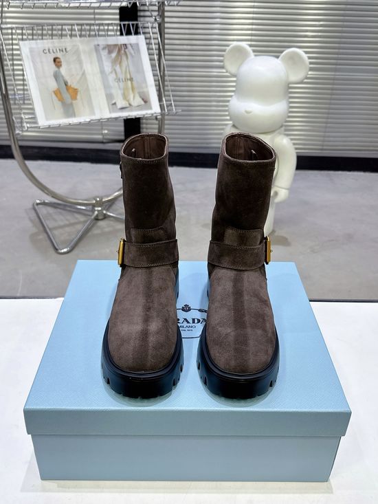 Prada Classic Emblem Slip On Short Boots Lightweight Sole