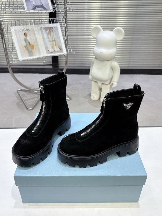 Prada Slip On Leather Ankle Boots Lightweight Comfortable Stylish Footwear