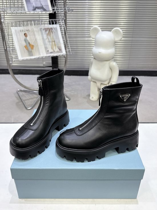 Prada Slip On Leather Ankle Boots Lightweight Comfortable Stylish Footwear