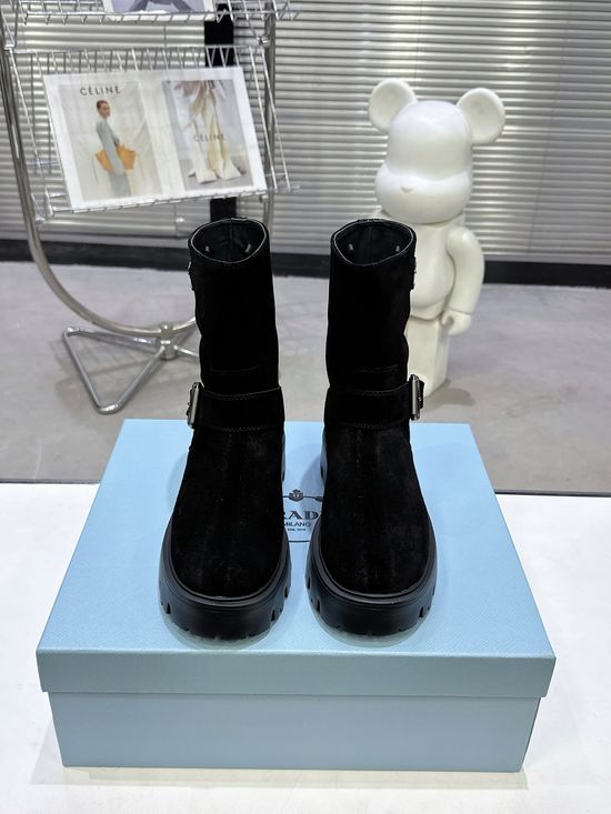 Prada Classic Emblem Slip On Short Boots Lightweight Sole
