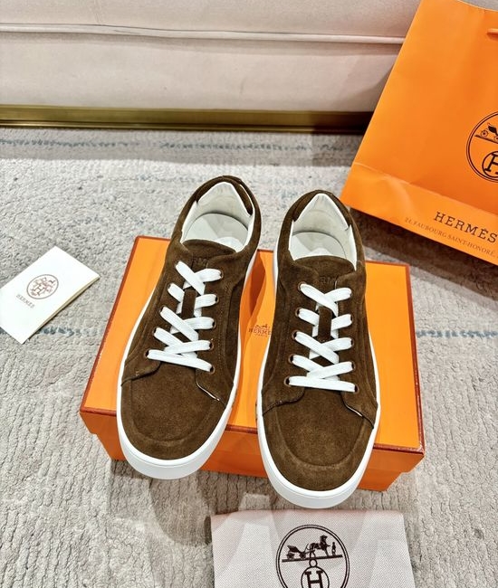 Hermes Genuine Leather Loafers Stitched Detail Non-slip Casual Shoes