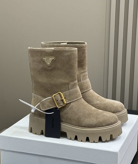 Prada Soft Calfskin Mid Calf Boots With Comfortable Sole