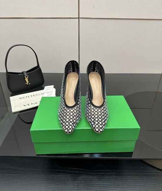 Bottega Veneta BV Rhinestone Mesh Round Toe Flat Comfortable Office Shoes