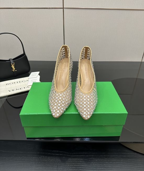 Bottega Veneta BV Rhinestone Mesh Round Toe Flat Comfortable Office Shoes