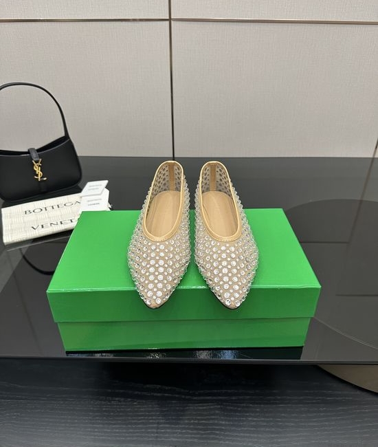 Bottega Veneta BV Rhinestone Mesh Round Toe Flat Comfortable Office Shoes