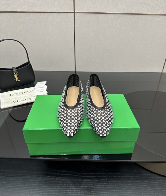 Bottega Veneta BV Rhinestone Mesh Round Toe Flat Comfortable Office Shoes