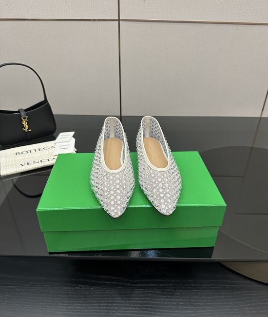 Bottega Veneta BV Rhinestone Mesh Round Toe Flat Comfortable Office Shoes