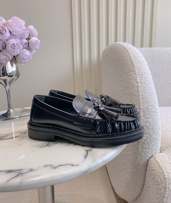 Miu Miu Tassel Decor Leather Loafers with Genuine Leather Sole