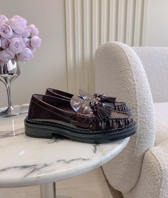 Miu Miu Tassel Decor Leather Loafers with Genuine Leather Sole