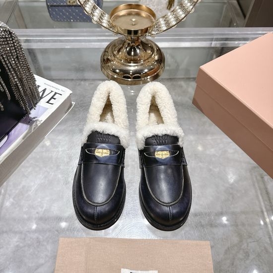 Miu Miu Classic Flat Coin Wool Loafers