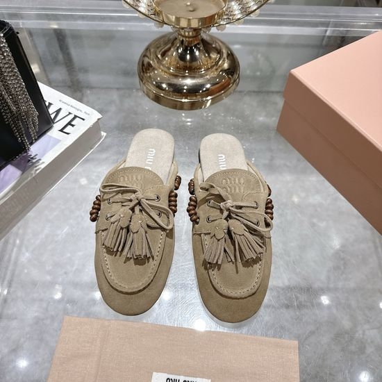 Miu Miu Chic Lace-Up Flat Moccasins with Tassels