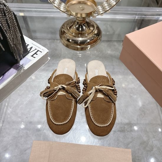 Miu Miu Chic Lace-Up Flat Moccasins with Tassels