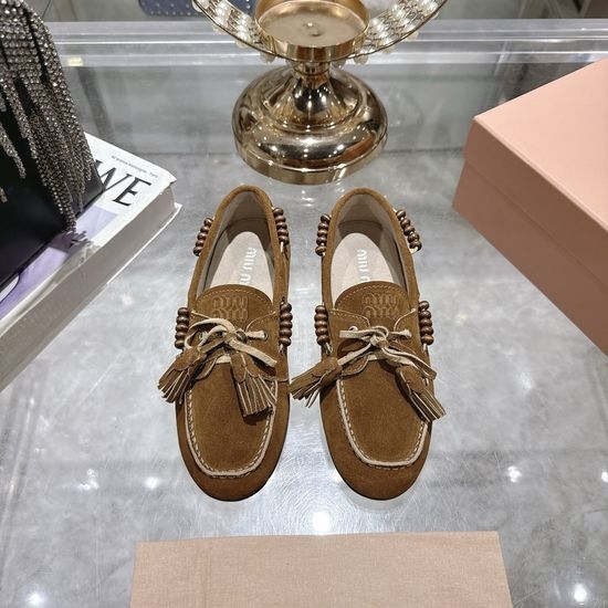Miu Miu Chic Lace-Up Flat Moccasins with Tassels