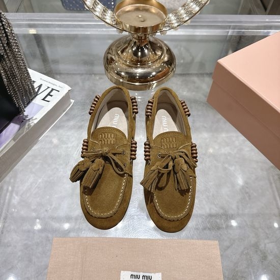 Miu Miu Chic Lace-Up Flat Moccasins with Tassels