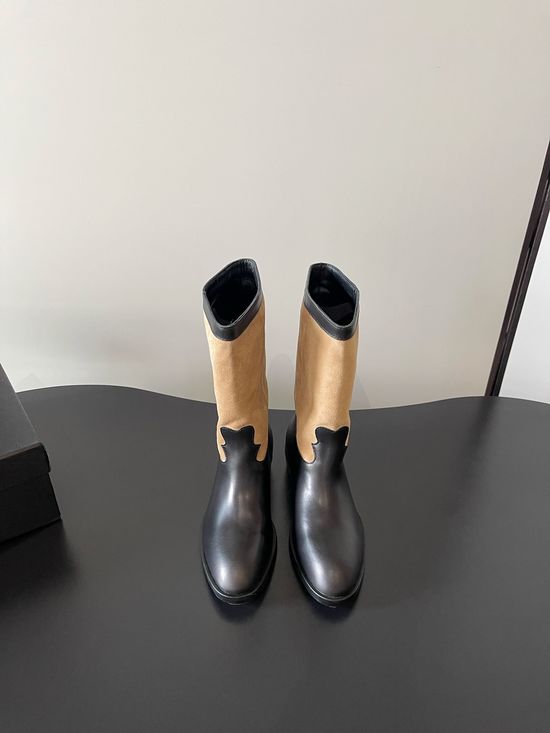 Chanel Suede Patchwork Slip-on Tall Western Boots
