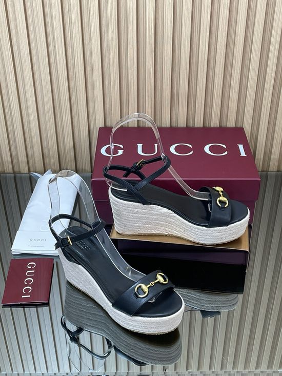 Gucci Horsebit Rope Platform Round Toe Wedge Sandals