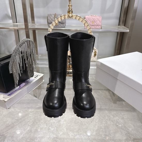 Christian Dior CD Punk Style Embroidered Mid Calf Biker Boots