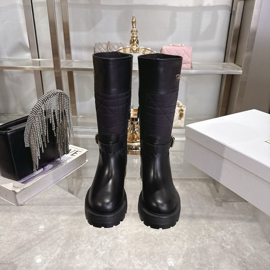 Christian Dior CD Punk Style Embroidered Mid Calf Biker Boots
