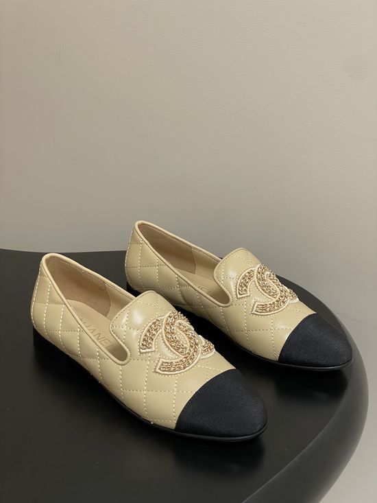 Chanel Quilted Loafers Stitched Logo Leather Outsole