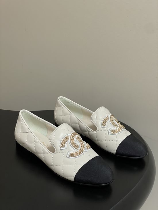 Chanel Quilted Loafers Stitched Logo Leather Outsole