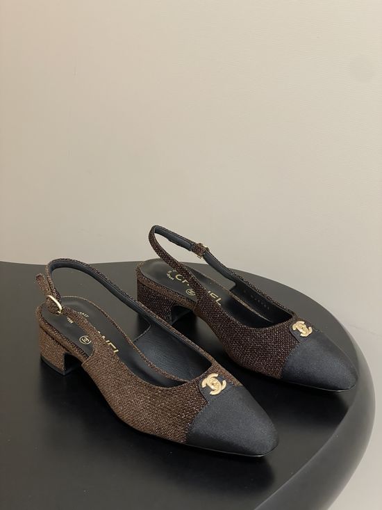 Chanel Classic Colorblock Slingback Sandals with Metal Buckle