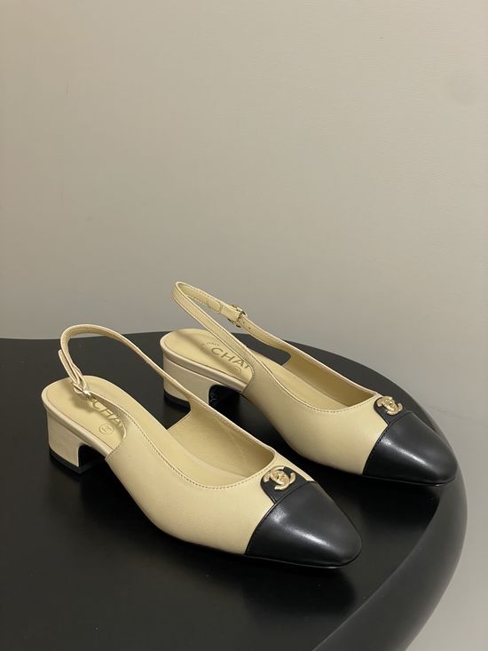 Chanel Classic Colorblock Slingback Sandals with Metal Buckle