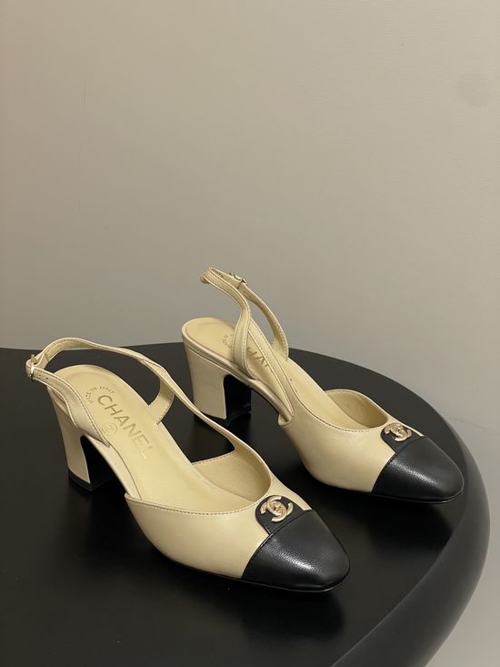 Chanel Classic Colorblock Slingback Sandals with Metal Buckle