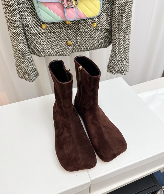 The Row Designer Square Toe Sheepskin Comfortable Ankle Boots