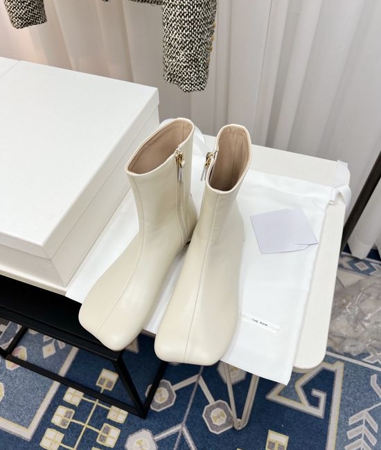 The Row Designer Square Toe Sheepskin Comfortable Ankle Boots