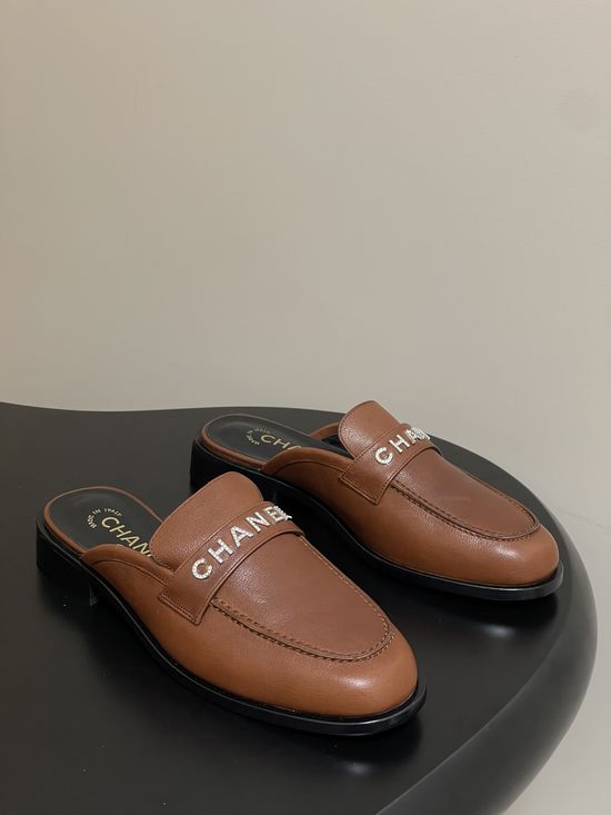 Chanel Crystal Buckle Thick Sole Leather Loafer Mules
